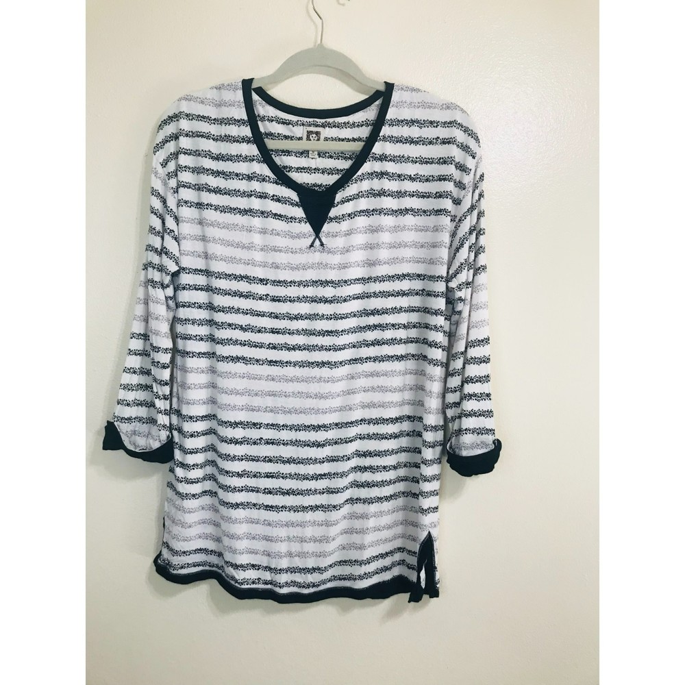 Anne Klein Slub Knit Henley Tee with 3/4 Sleeves, Size M